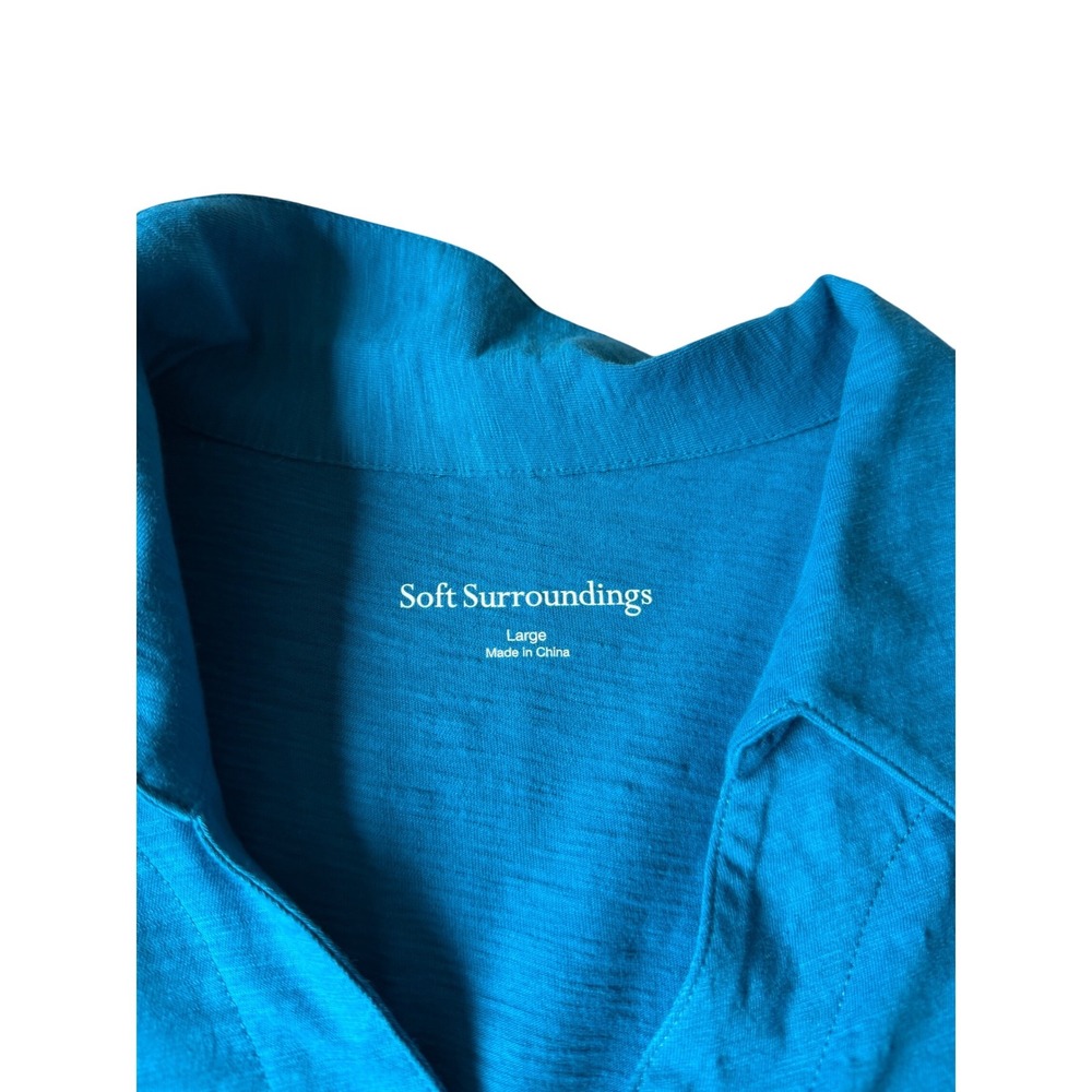 Soft Surroundings Tunic Danielle 3/4 Sleeve NWOT Button Front Teal Blue Large - Picture 4 of 10